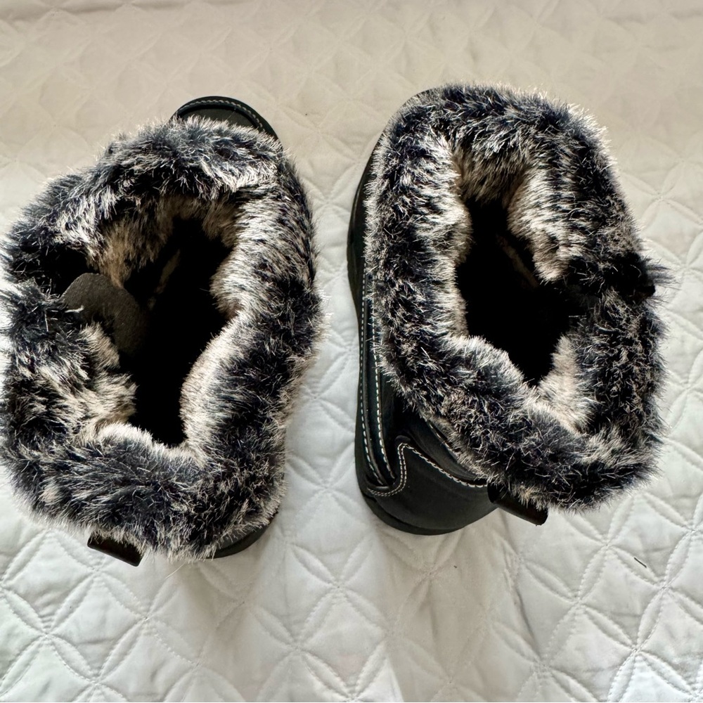 Sporto Black Winter Zip-Up/Toggle Boots with Gray Faux Fur Trim Size 8 - Picture 9 of 13